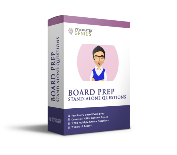 <br>Stand-alone Questions for <br>Over 2,200 questions <br>Psychiatry Board Exam prep<br>Covers all ABPN Content Topics<br>Access:<b> 2 Years!</b>